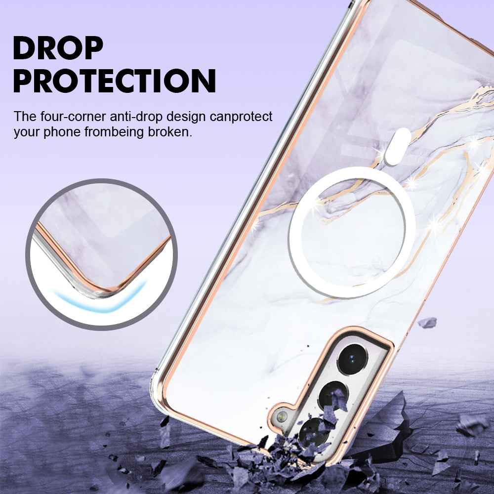For-Samsung-Galaxy-S21-FE-5G-Marble-Pattern-Dual-side-IMD-Magsafe-TPU-Phone-Case(White-006)