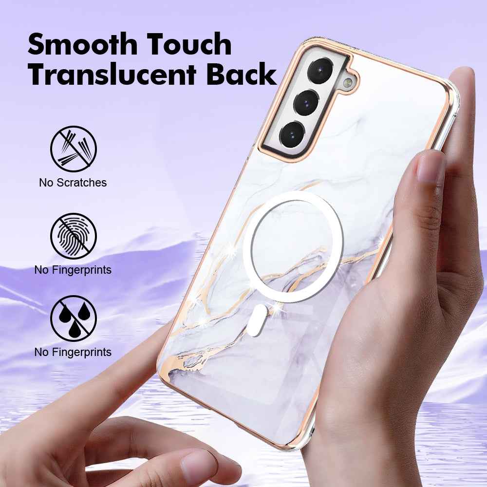 For-Samsung-Galaxy-S21-FE-5G-Marble-Pattern-Dual-side-IMD-Magsafe-TPU-Phone-Case(White-006)