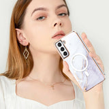 For-Samsung-Galaxy-S21-FE-5G-Marble-Pattern-Dual-side-IMD-Magsafe-TPU-Phone-Case(White-006)