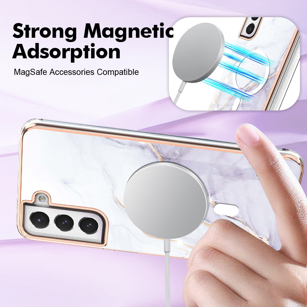 For-Samsung-Galaxy-S21-FE-5G-Marble-Pattern-Dual-side-IMD-Magsafe-TPU-Phone-Case(White-006)