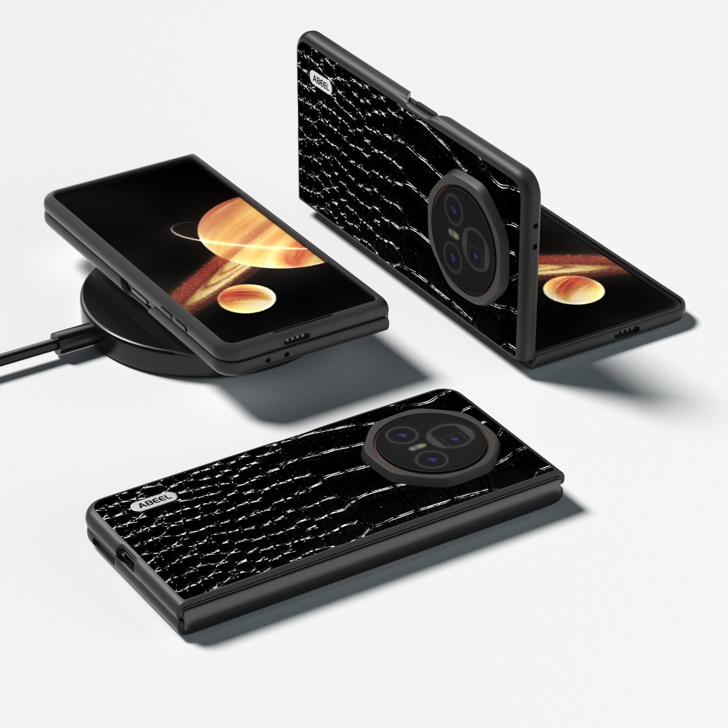 For-Honor-Magic-V3-ABEEL-Genuine-Leather-Crocodile-Pattern-Black-Edge-Phone-Case(Black)