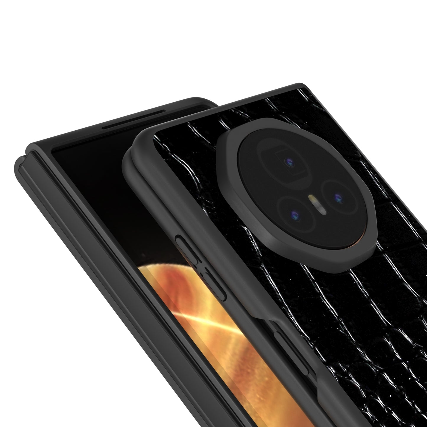 For-Honor-Magic-V3-ABEEL-Genuine-Leather-Crocodile-Pattern-Black-Edge-Phone-Case(Black)