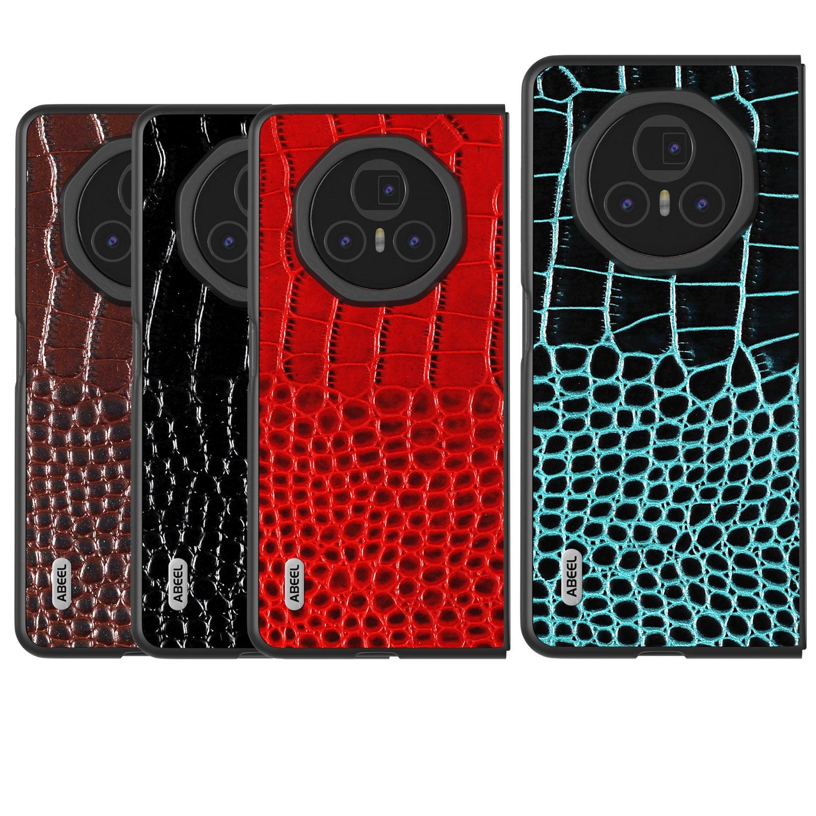 For-Honor-Magic-V3-ABEEL-Genuine-Leather-Crocodile-Pattern-Black-Edge-Phone-Case(Black)