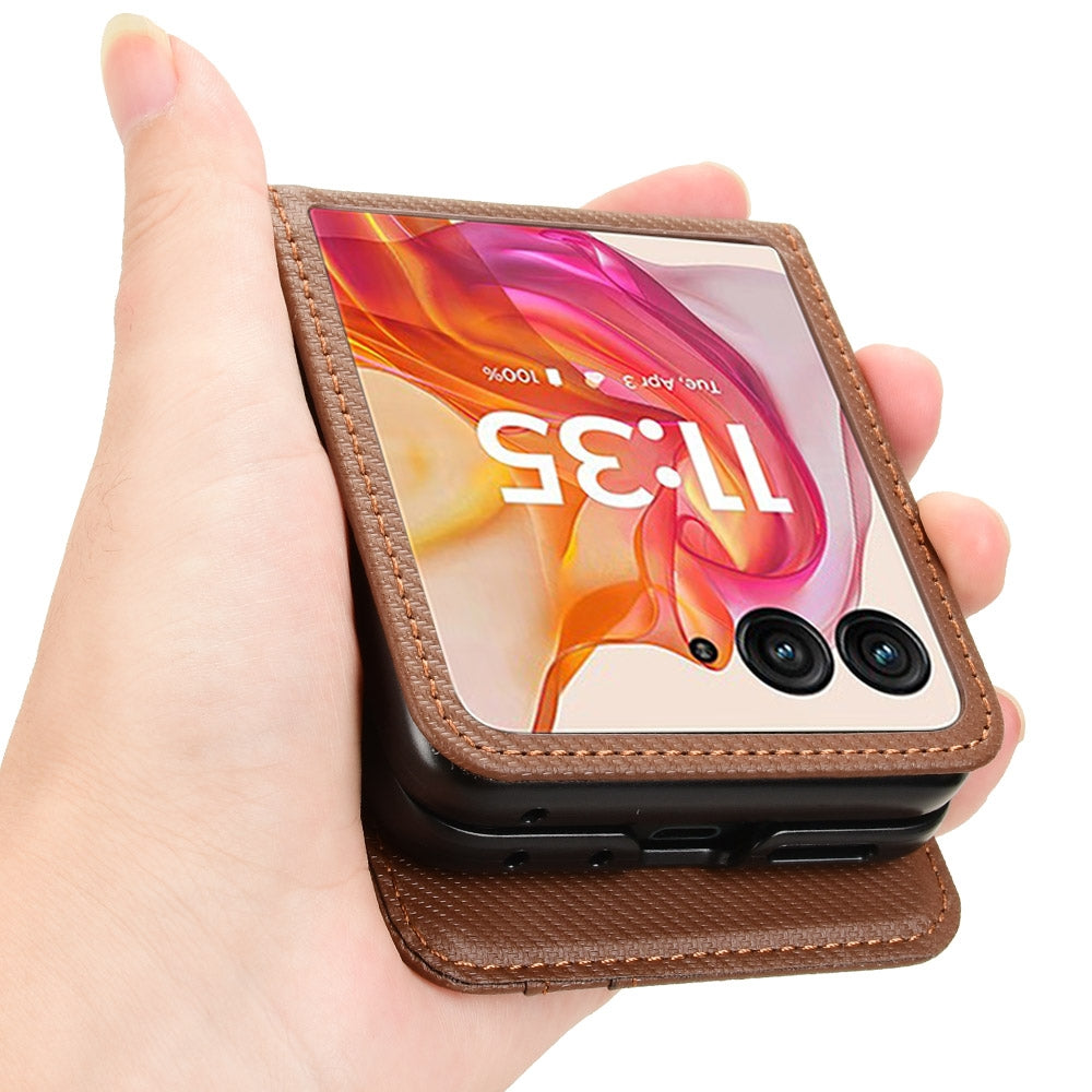 For-Motorola-Moto-Razr-50-Ultra-Card-Slot-PU-Leather-PC-Phone-Case(Brown)