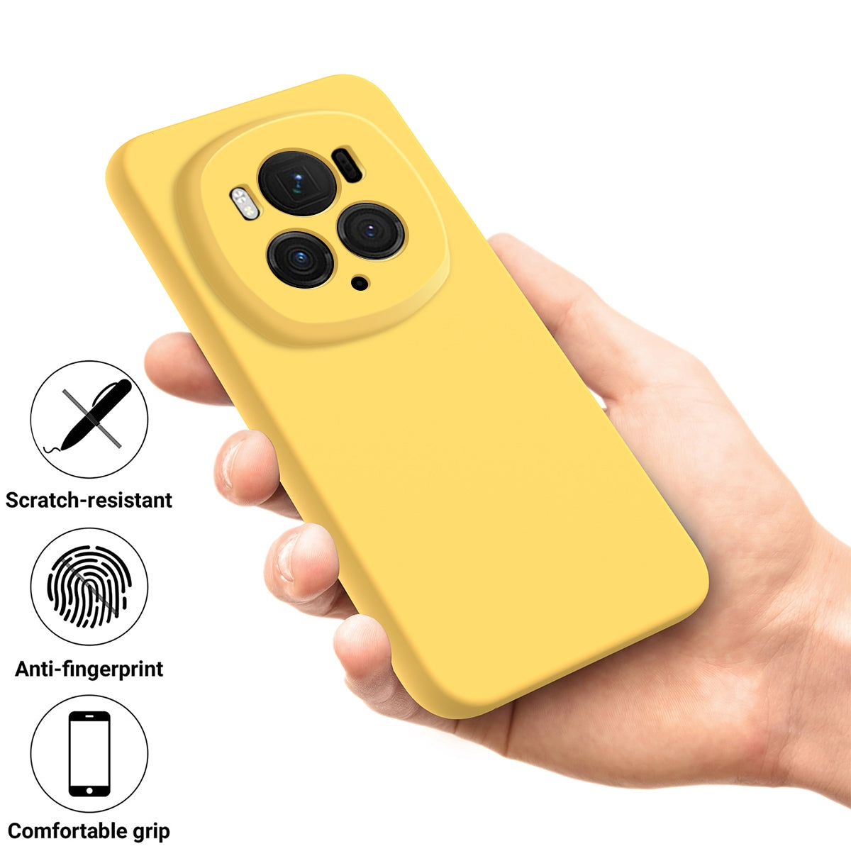 For-Honor-Magic6-Pro-Solid-Color-Liquid-Silicone-Dropproof-Full-Coverage-Phone-Case(Yellow)