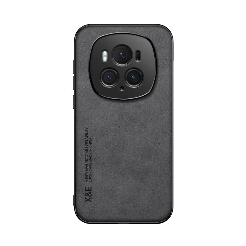 For-Honor-Magic6-Pro-Skin-Feel-Magnetic-Leather-Back-Phone-Case(Dark-Grey)