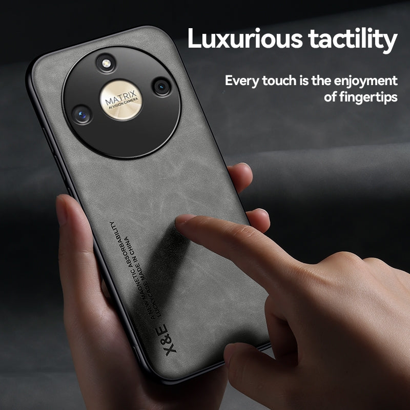 For-Honor-Magic6-Pro-Skin-Feel-Magnetic-Leather-Back-Phone-Case(Dark-Grey)