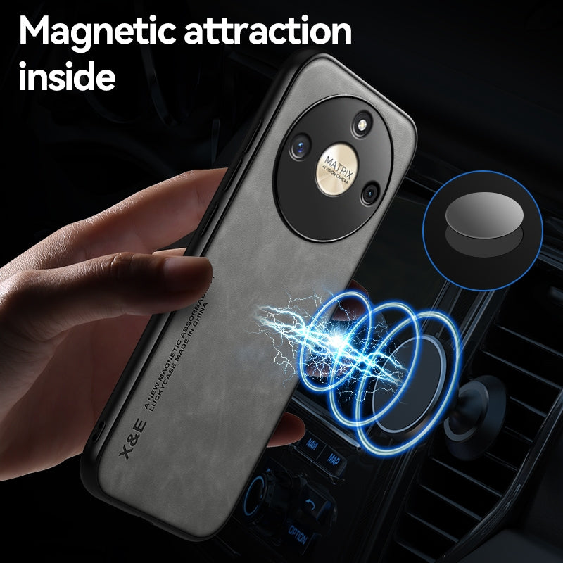 For-Honor-Magic6-Pro-Skin-Feel-Magnetic-Leather-Back-Phone-Case(Dark-Grey)