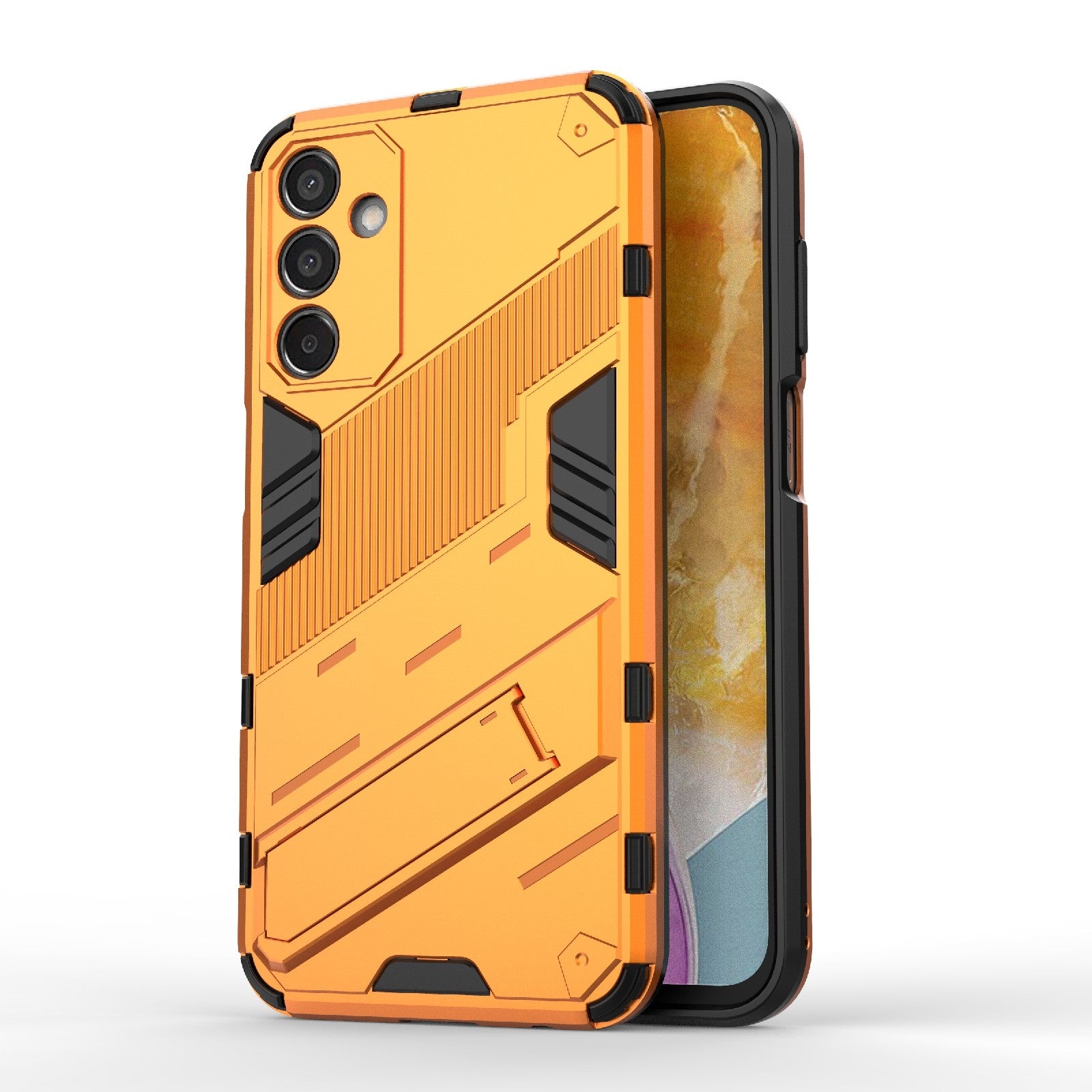 For-Samsung-Galaxy-M15-5G-Global-Punk-Armor-2-in-1-PC-+-TPU-Shockproof-Phone-Case-with-Invisible-Holder(Orange)