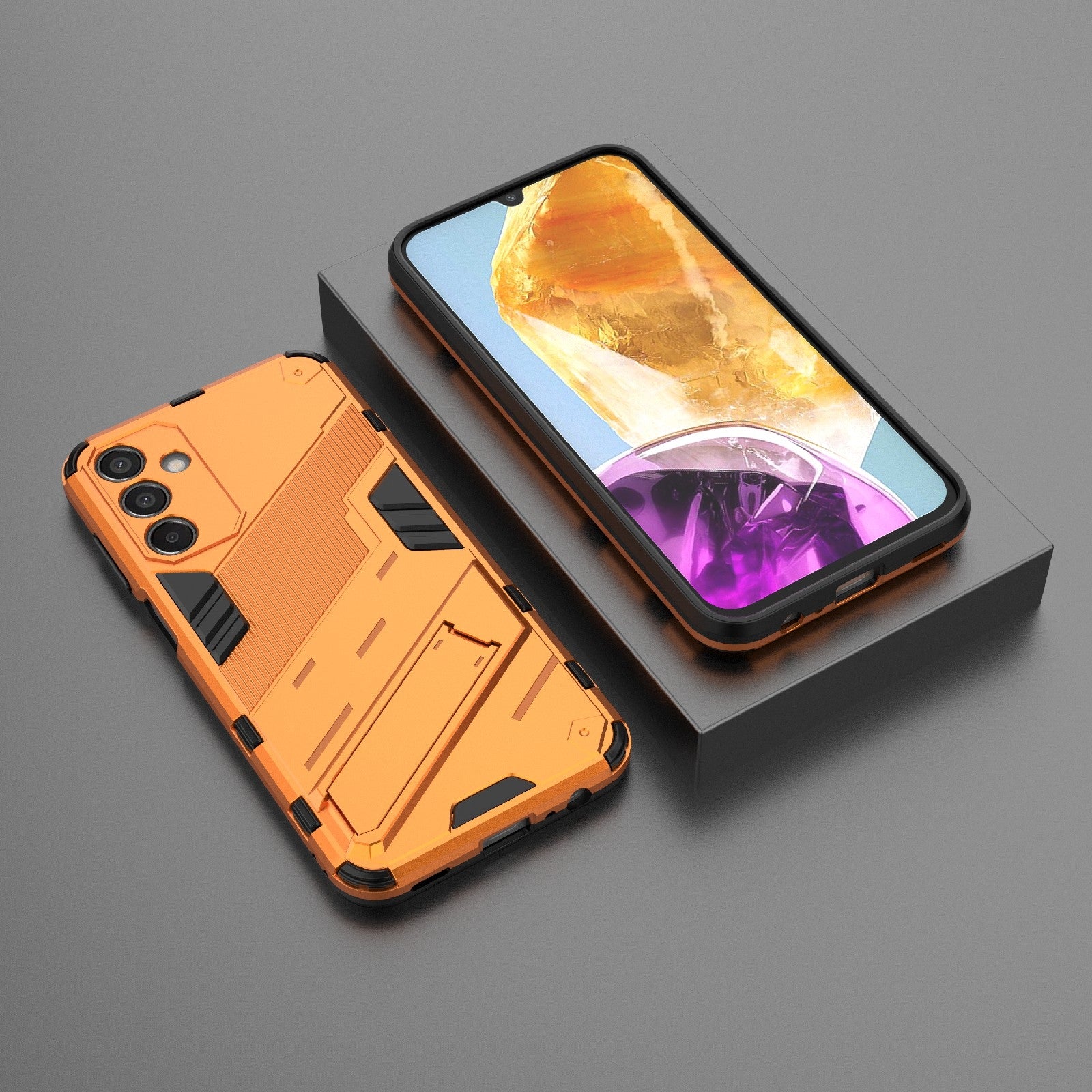 For-Samsung-Galaxy-M15-5G-Global-Punk-Armor-2-in-1-PC-+-TPU-Shockproof-Phone-Case-with-Invisible-Holder(Orange)