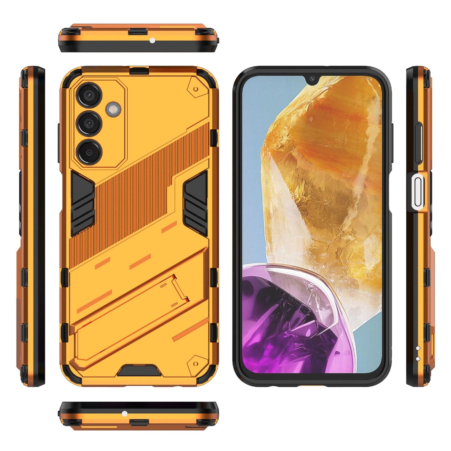 For-Samsung-Galaxy-M15-5G-Global-Punk-Armor-2-in-1-PC-+-TPU-Shockproof-Phone-Case-with-Invisible-Holder(Orange)