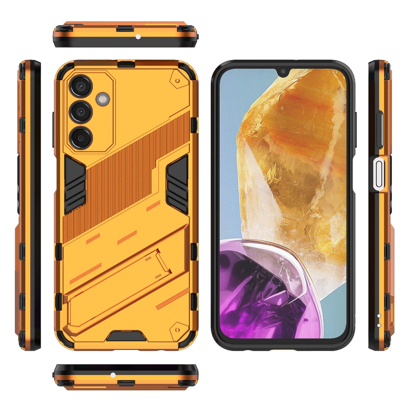 For-Samsung-Galaxy-M15-5G-Global-Punk-Armor-2-in-1-PC-+-TPU-Shockproof-Phone-Case-with-Invisible-Holder(Orange)