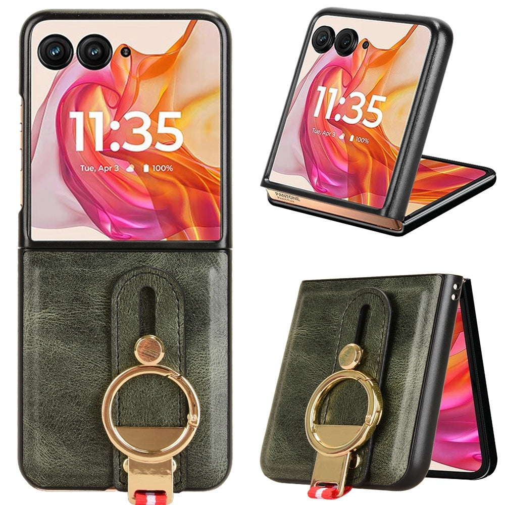 For-Motorola-Razr-50-Ultra-Wristband-Leather-Back-Phone-Case(Green)