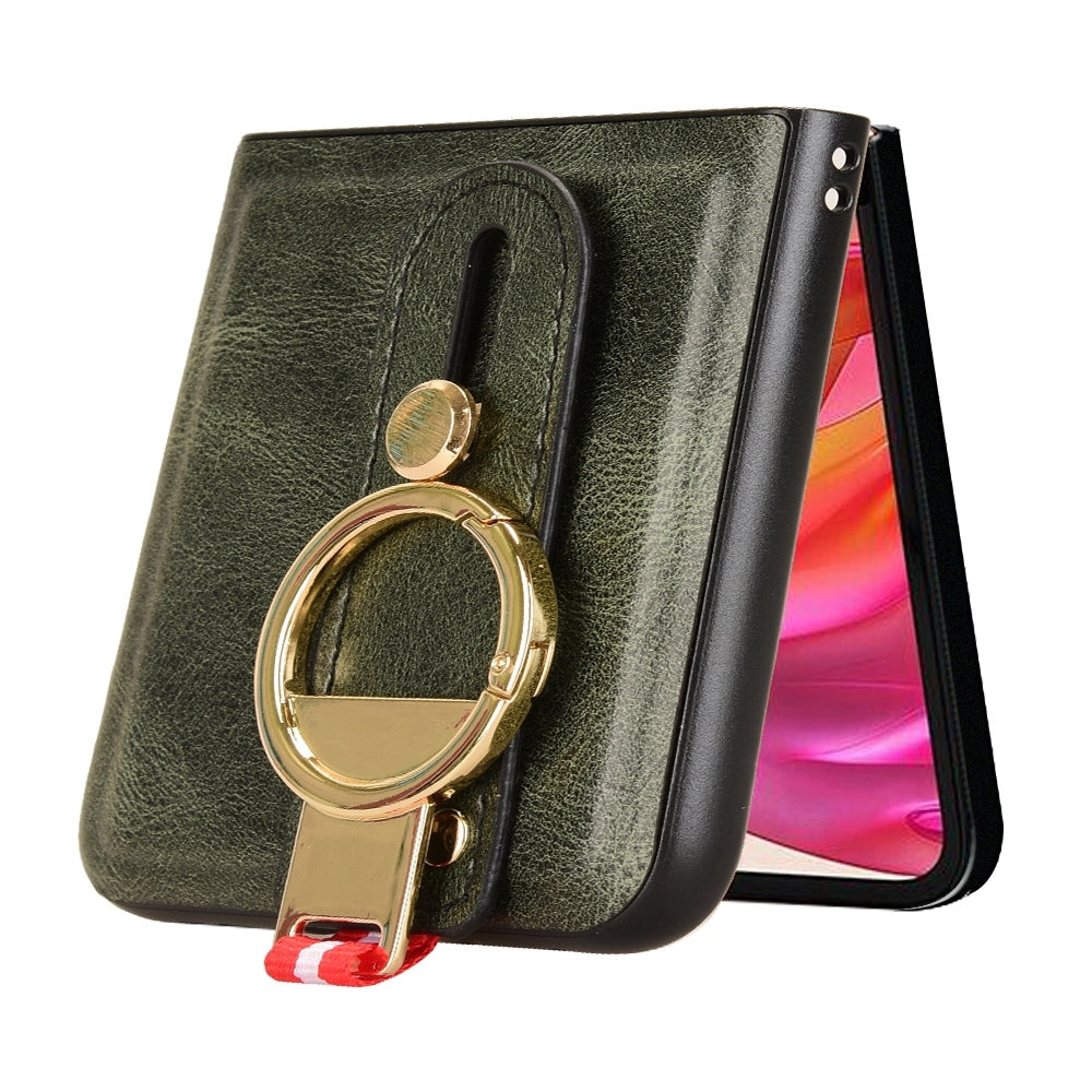 For-Motorola-Razr-50-Ultra-Wristband-Leather-Back-Phone-Case(Green)