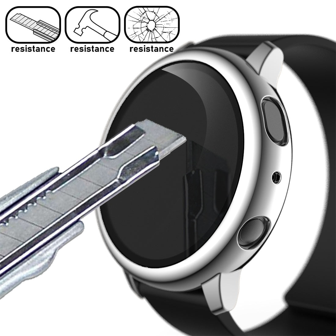 For-Samsung-Galaxy-Watch-Active-2-40mm-Electroplate-PC-Protective-Case-with-Tempered-Glass-Film(Silver)