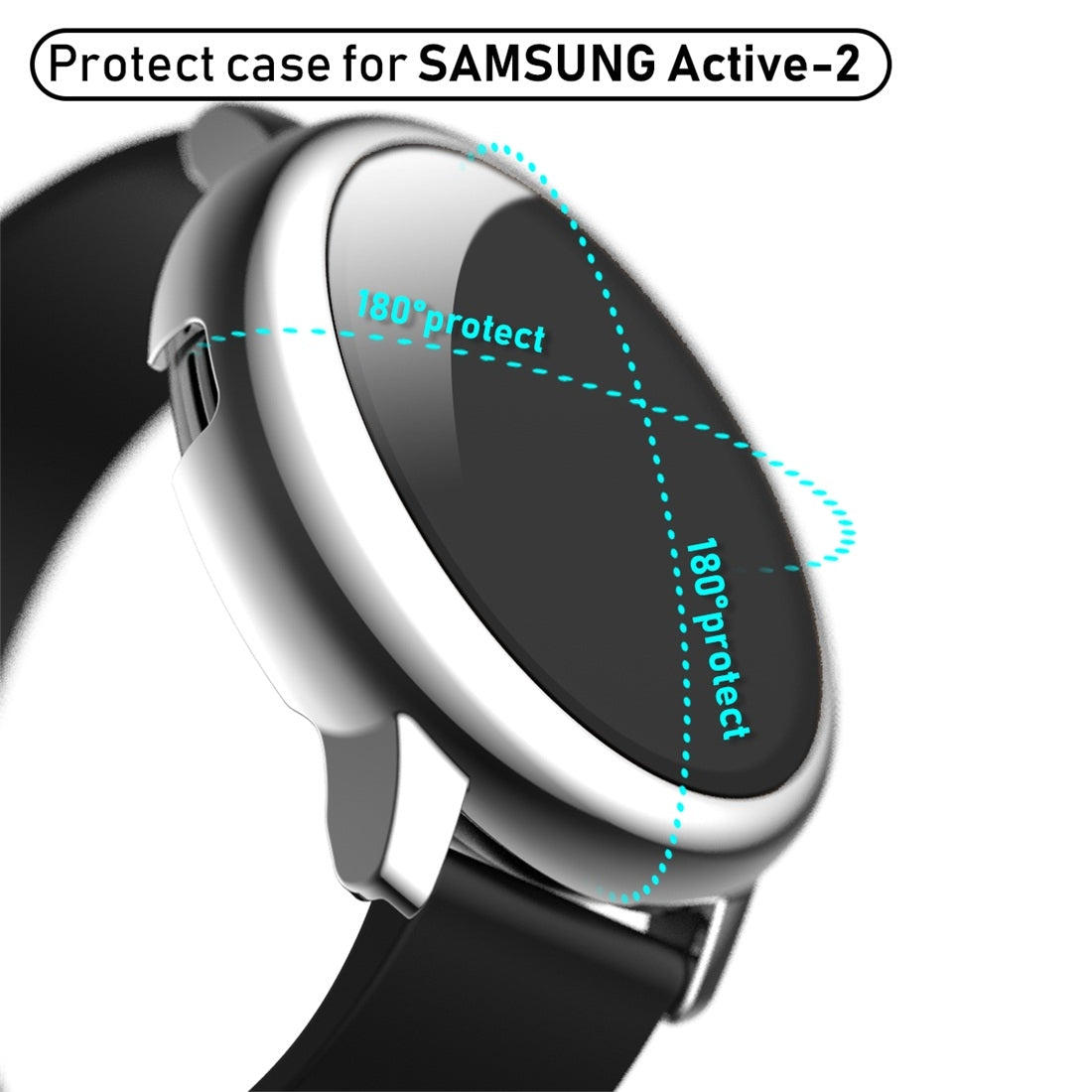 For-Samsung-Galaxy-Watch-Active-2-40mm-Electroplate-PC-Protective-Case-with-Tempered-Glass-Film(Silver)