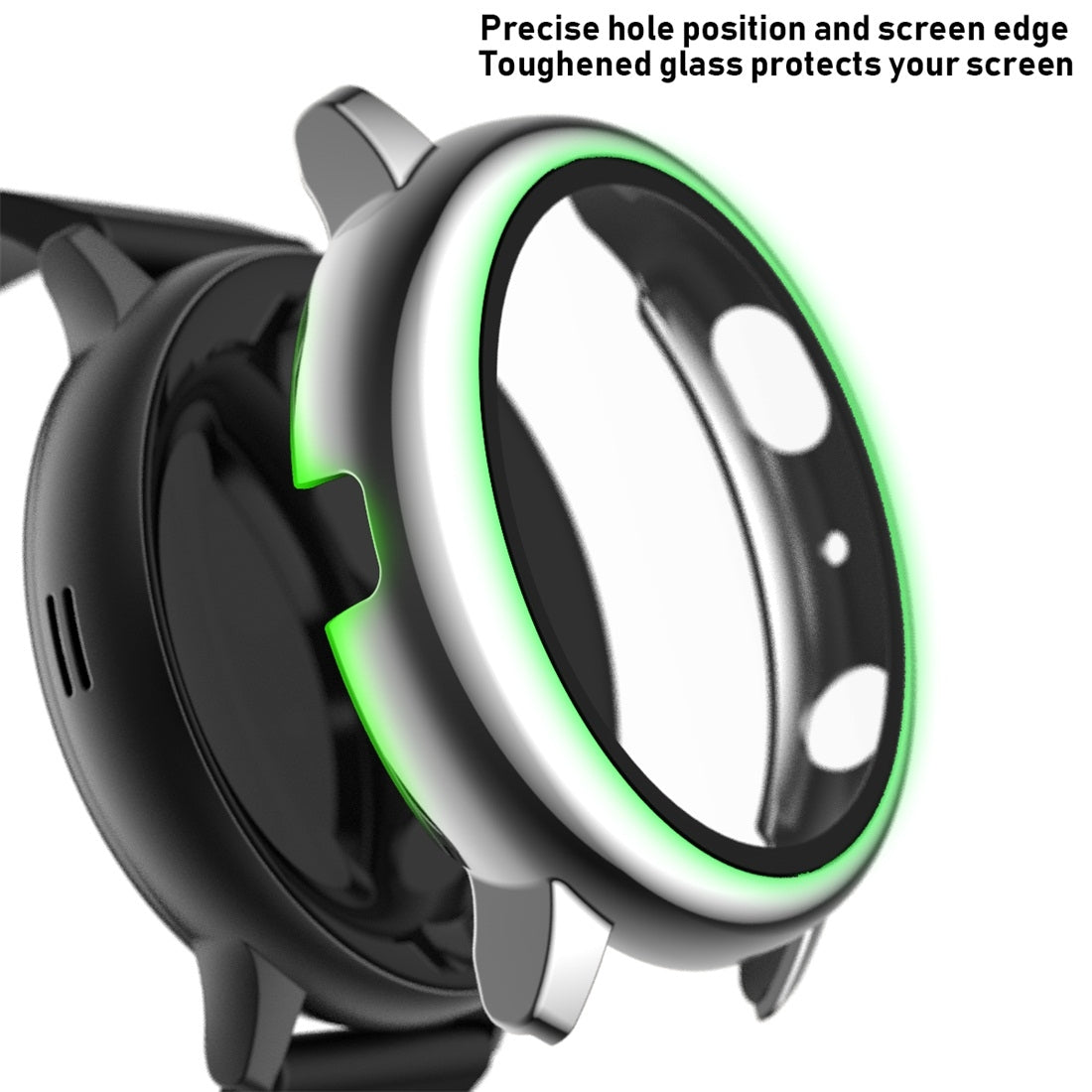 For-Samsung-Galaxy-Watch-Active-2-40mm-Electroplate-PC-Protective-Case-with-Tempered-Glass-Film(Silver)