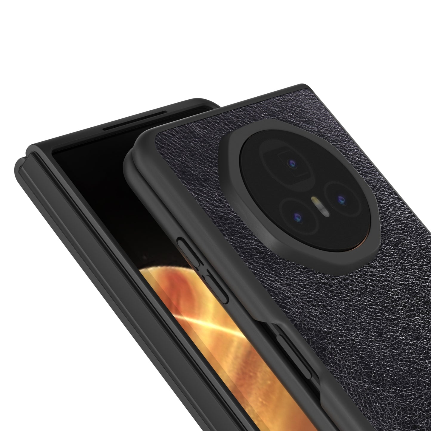 For-Honor-Magic-V3-Dual-Color-Lichi-Texture-PU-Phone-Case(Black)