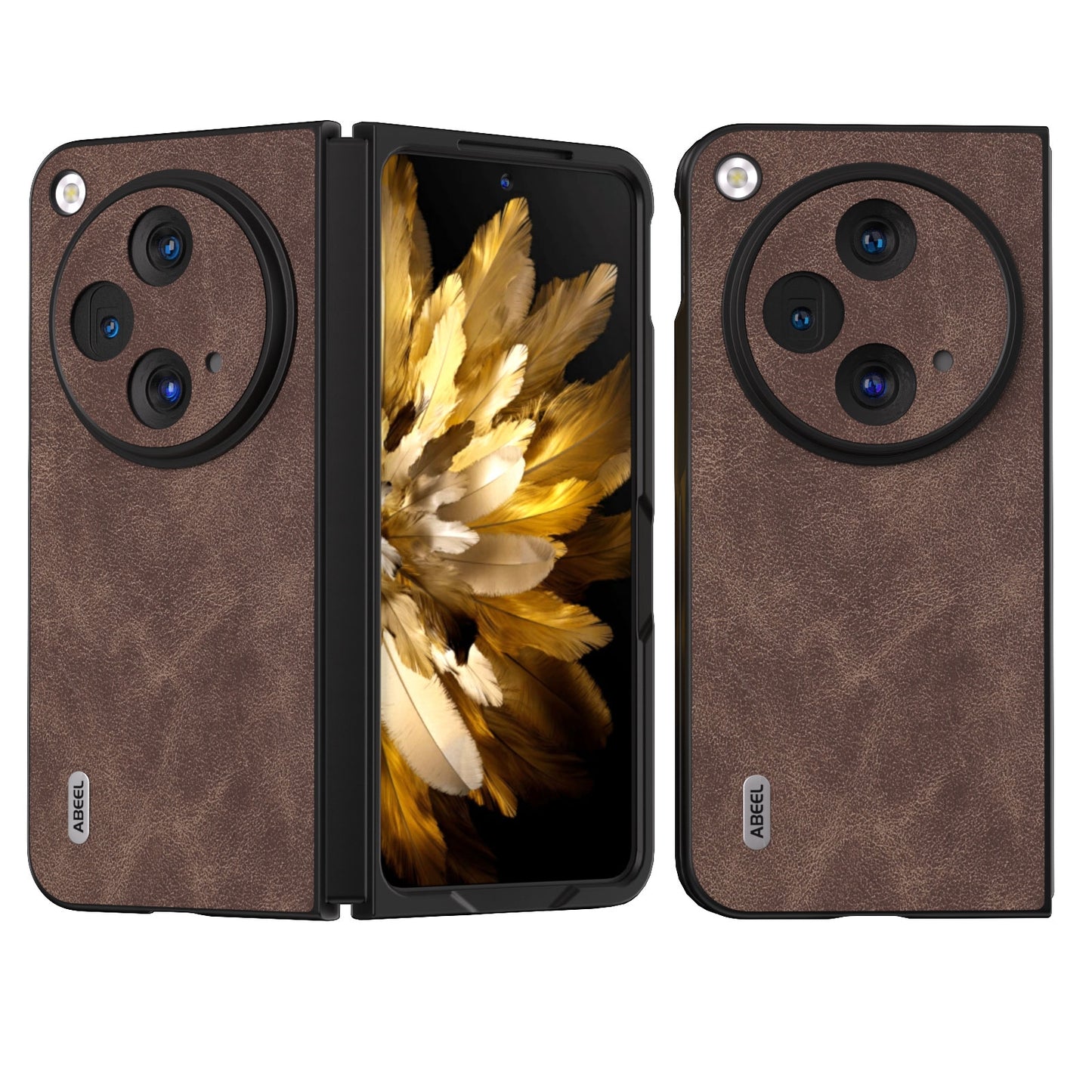 For-OPPO-Find-N3-ABEEL-PU-Leather-Black-Edge-Phone-Case(Coffee)