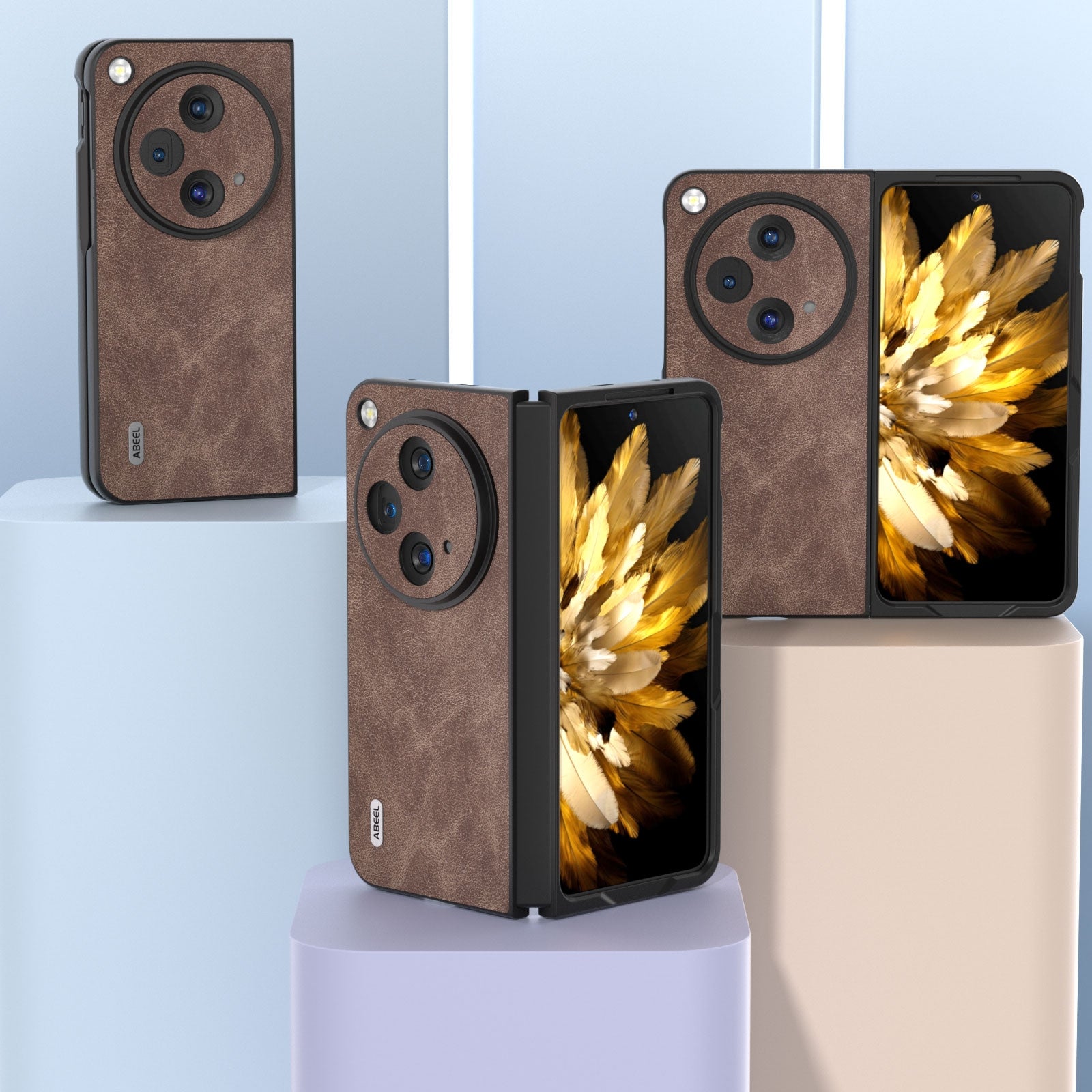 For-OPPO-Find-N3-ABEEL-PU-Leather-Black-Edge-Phone-Case(Coffee)