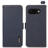 For-Google-Pixel-9a-KHAZNEH-Side-Magnetic-Litchi-Genuine-Leather-RFID-Phone-Case(Blue)