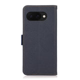 For-Google-Pixel-9a-KHAZNEH-Side-Magnetic-Litchi-Genuine-Leather-RFID-Phone-Case(Blue)