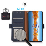 For-Google-Pixel-9a-KHAZNEH-Side-Magnetic-Litchi-Genuine-Leather-RFID-Phone-Case(Blue)