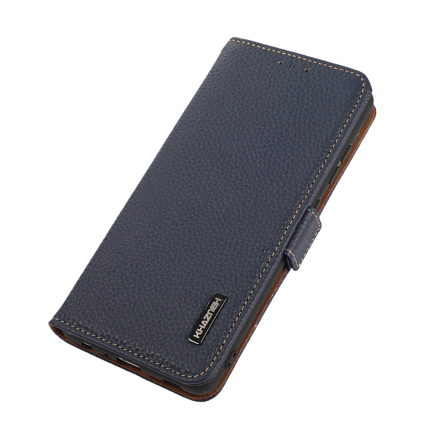 For-Google-Pixel-9a-KHAZNEH-Side-Magnetic-Litchi-Genuine-Leather-RFID-Phone-Case(Blue)