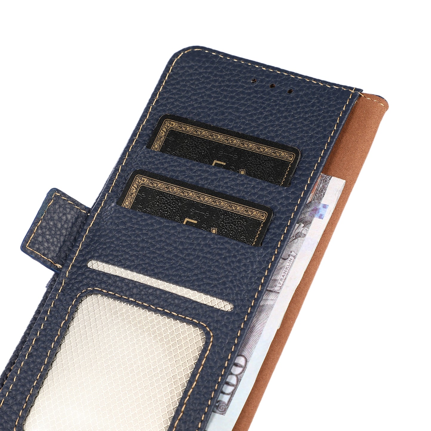 For-Google-Pixel-9a-KHAZNEH-Side-Magnetic-Litchi-Genuine-Leather-RFID-Phone-Case(Blue)