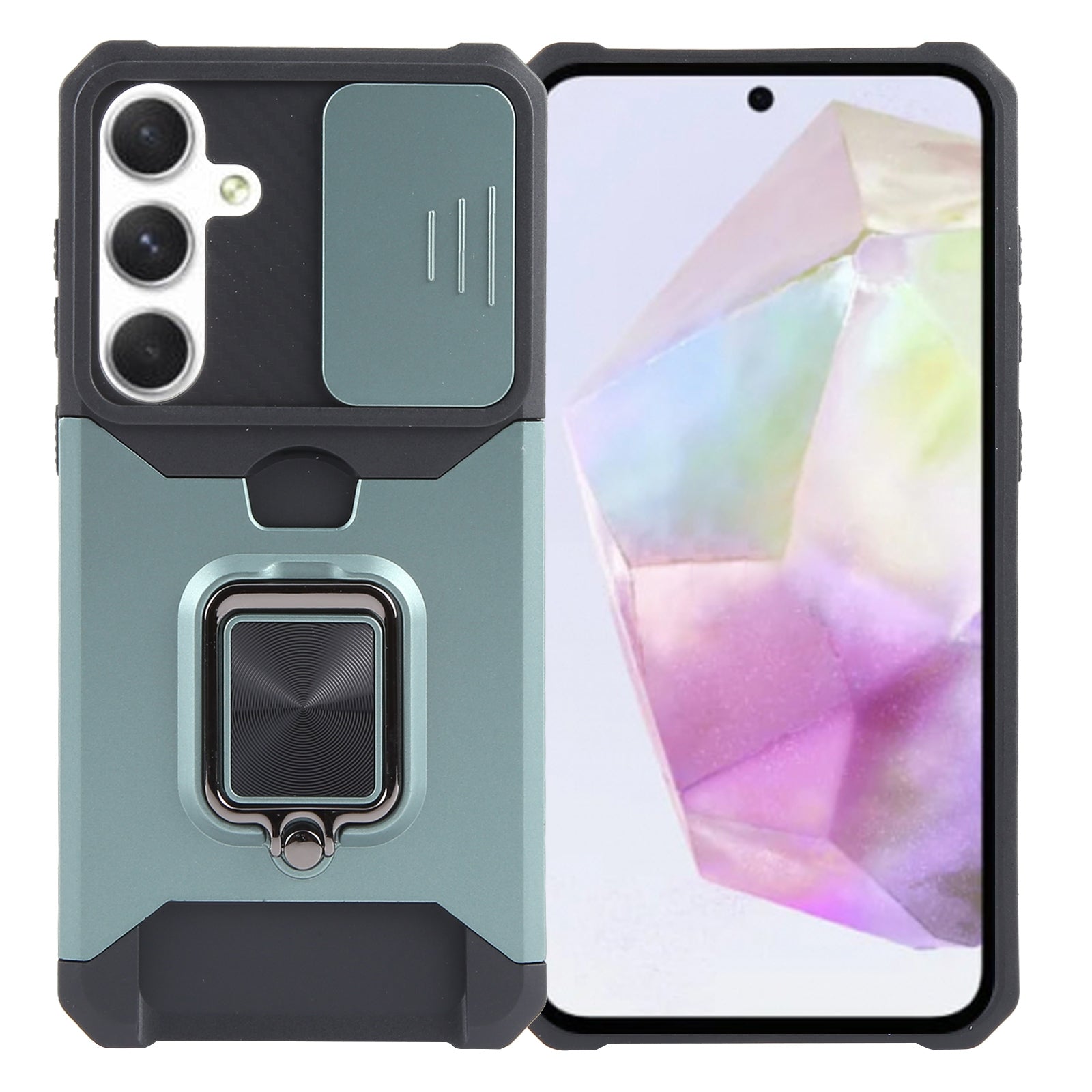 For-Samsung-Galaxy-A35-Camera-Shield-Card-Slot-PC+TPU-Phone-Case(Dark-Green)