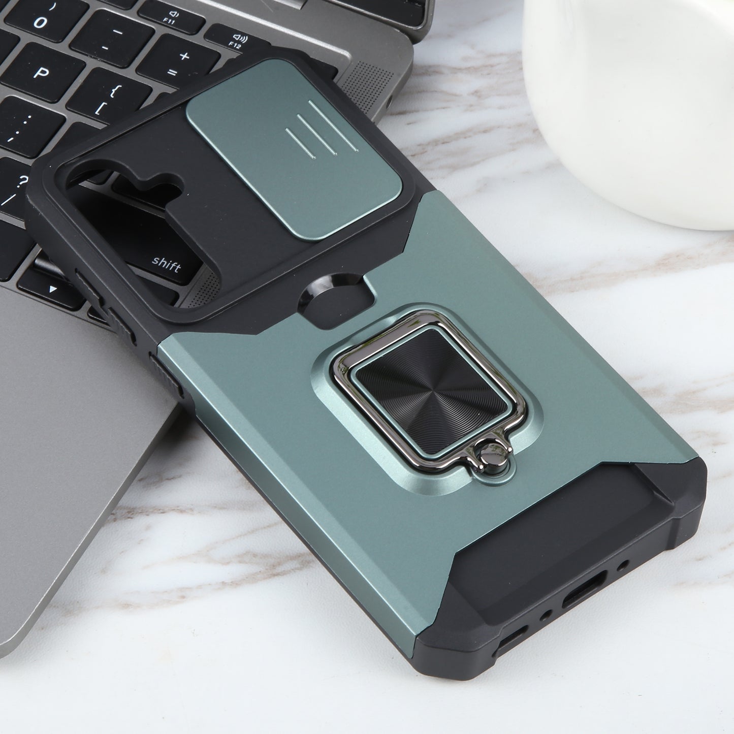 For-Samsung-Galaxy-A35-Camera-Shield-Card-Slot-PC+TPU-Phone-Case(Dark-Green)