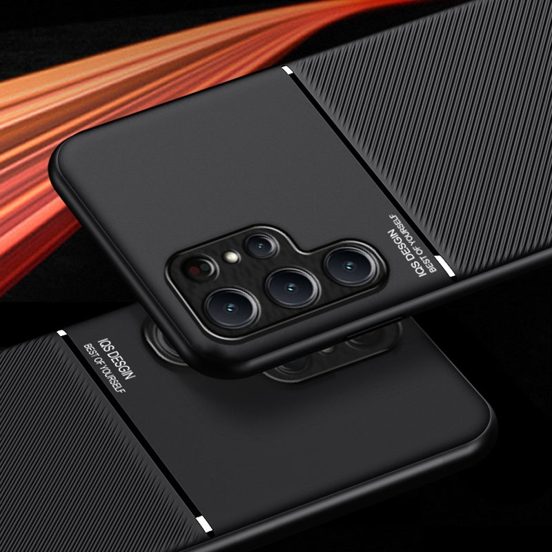 For-Samsung-Galaxy-S24-5G-Classic-Tilt-Strip-Grain-Magnetic-Shockproof-PC-+-TPU-Phone-Case(Black)