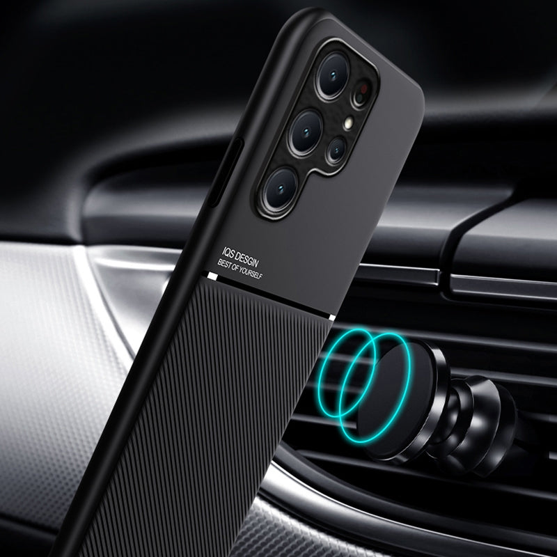 For-Samsung-Galaxy-S24-5G-Classic-Tilt-Strip-Grain-Magnetic-Shockproof-PC-+-TPU-Phone-Case(Black)