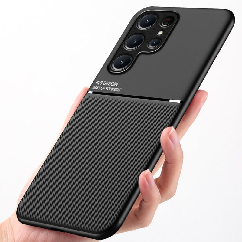 For-Samsung-Galaxy-S24-5G-Classic-Tilt-Strip-Grain-Magnetic-Shockproof-PC-+-TPU-Phone-Case(Black)
