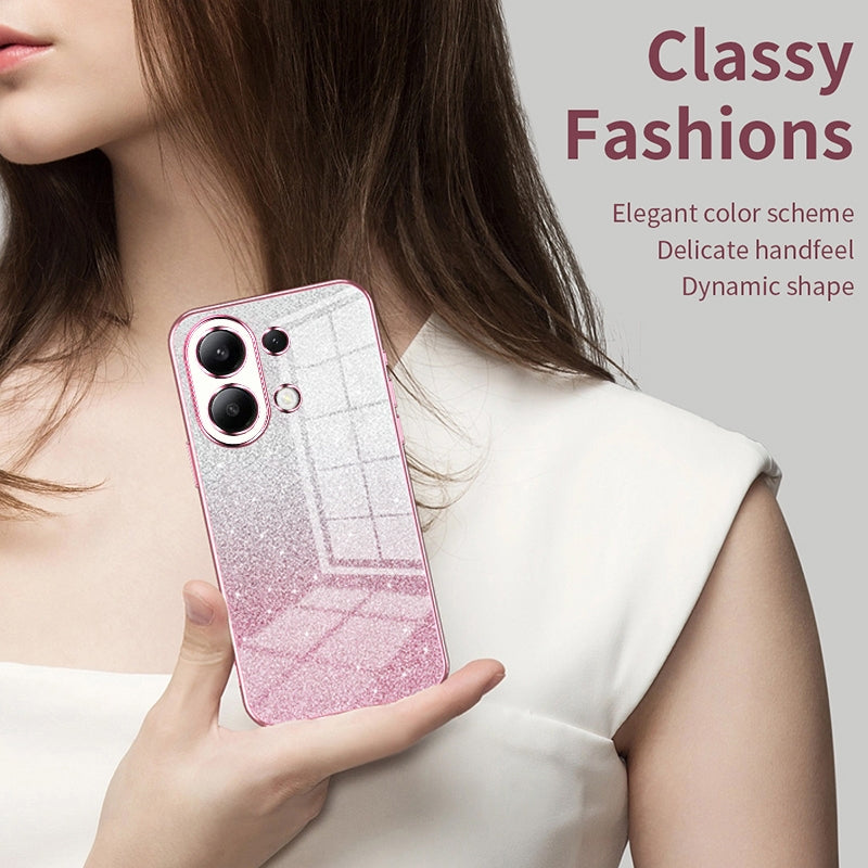 For-Xiaomi-Redmi-Note-13-Pro+-Gradient-Glitter-Powder-Electroplated-Phone-Case(Pink)