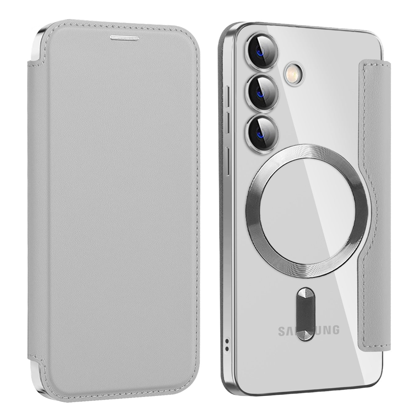 For-Samsung-Galaxy-S24-5G-MagSafe-Magnetic-RFID-Anti-theft-Leather-Phone-Case(Grey)