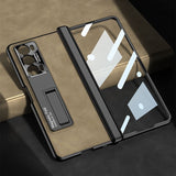 For-Honor-Magic-V2-GKK-Integrated-Frosted-Fold-Hinge-Leather-Phone-Case-with-Holder(Brown)