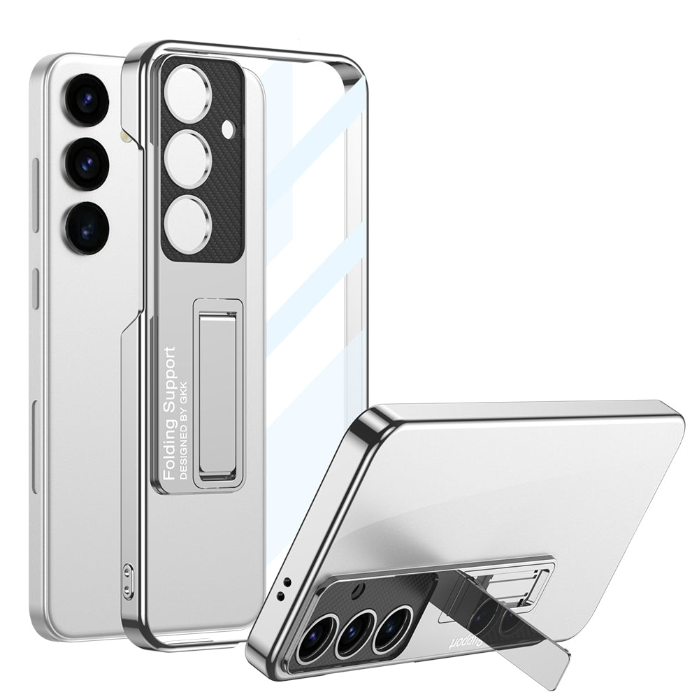 For-Samsung-Galaxy-S24-5G-GKK-Electroplating-Full-Coverage-Protective-Phone-Case-with-Holder(Silver)