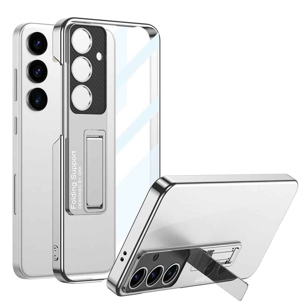 For-Samsung-Galaxy-S24-5G-GKK-Electroplating-Full-Coverage-Protective-Phone-Case-with-Holder(Silver)