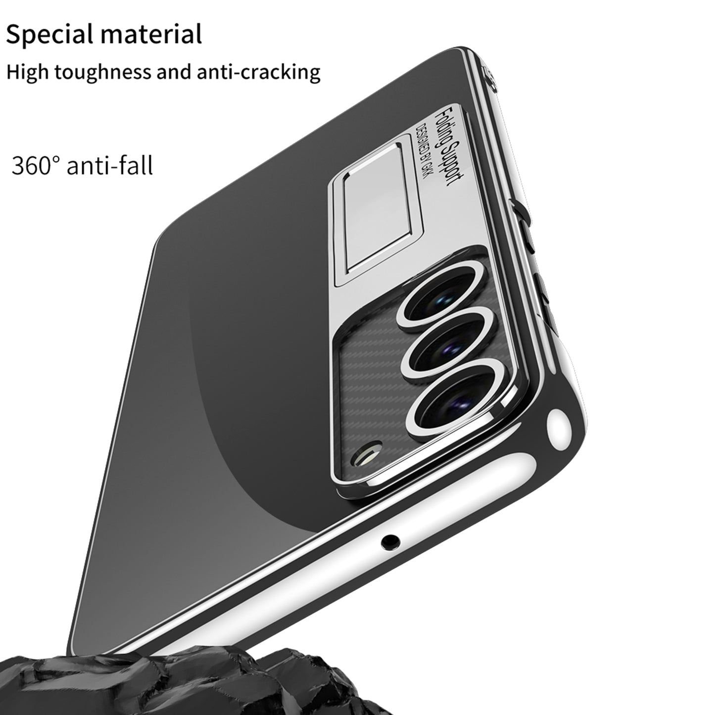 For-Samsung-Galaxy-S24-5G-GKK-Electroplating-Full-Coverage-Protective-Phone-Case-with-Holder(Silver)