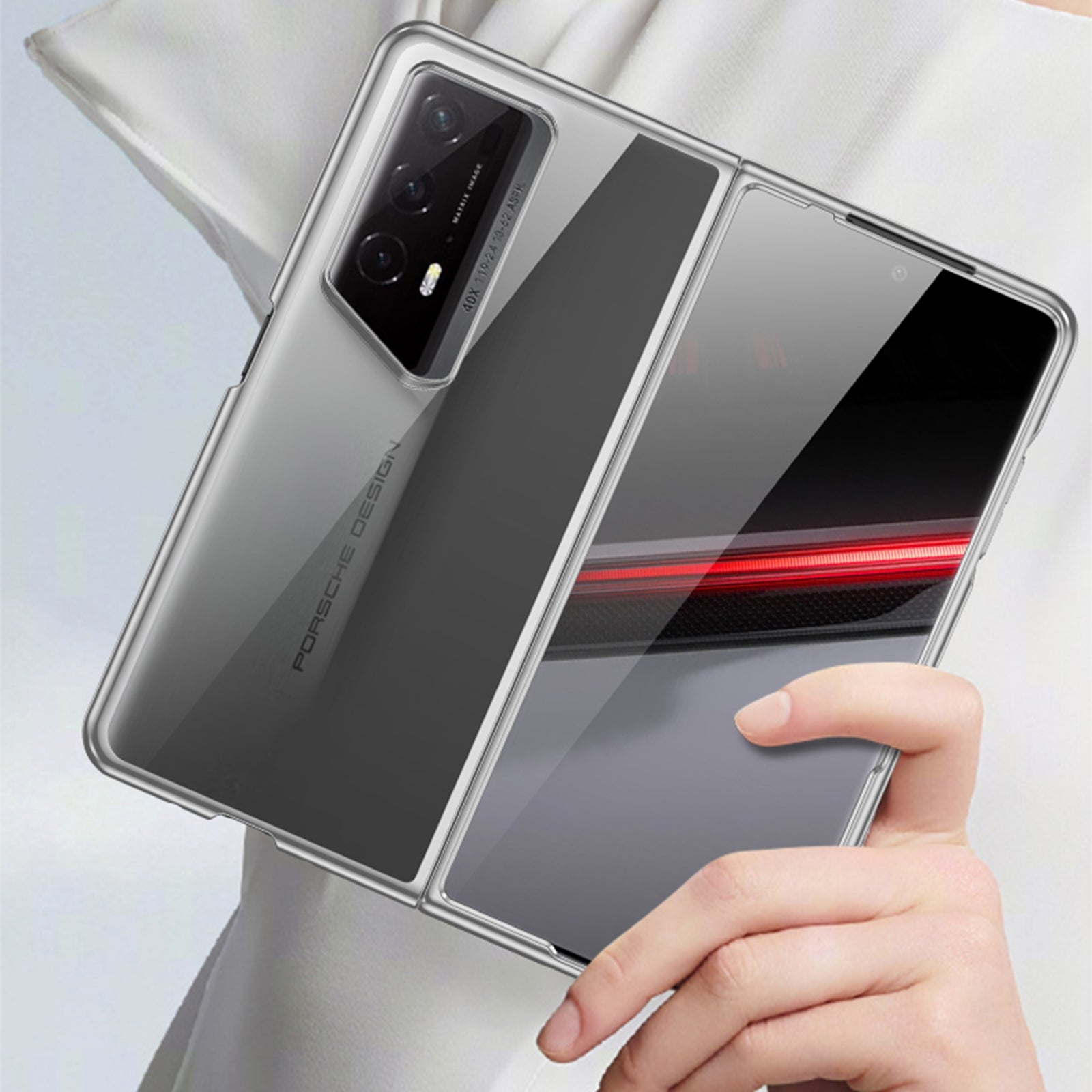 For-Honor-Magic-V2-RSR-Porsche-Design-Transparent-Electroplating-All-inclusive-Folding-Phone-Case(Black)