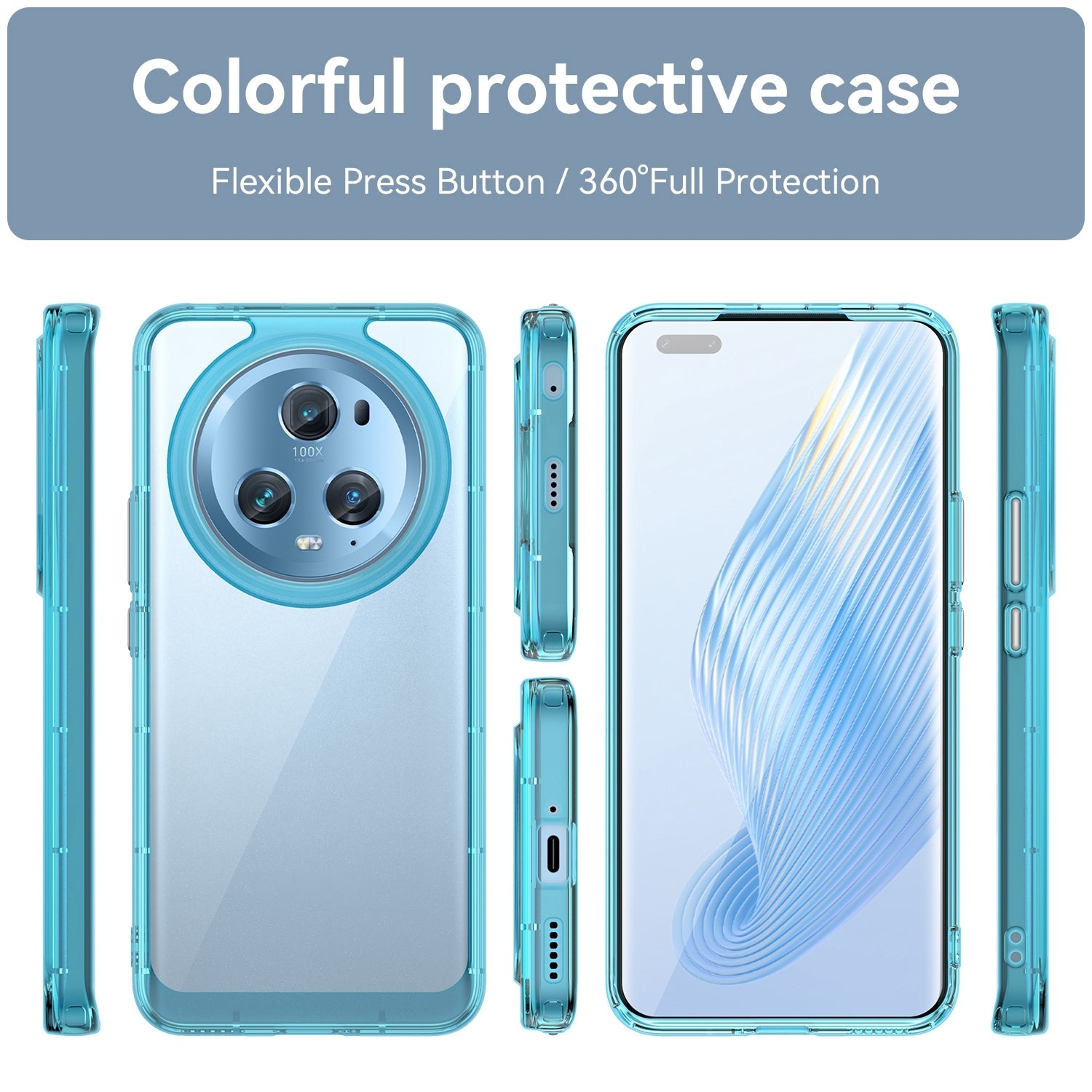 For-Honor-Magic5-Pro-Colorful-Series-Acrylic-Hybrid-TPU-Phone-Case(Transparent-Blue)