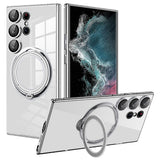 For-Samsung-Galaxy-S22-Ultra-Electroplating-MagSafe-360-Degree-Rotation-Holder-Shockproof-Phone-Case(Silver)