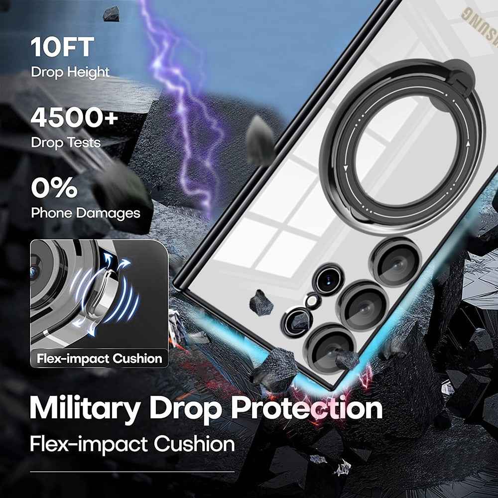 For-Samsung-Galaxy-S22-Ultra-Electroplating-MagSafe-360-Degree-Rotation-Holder-Shockproof-Phone-Case(Silver)
