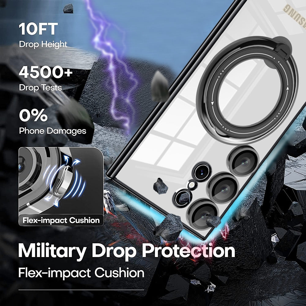 For-Samsung-Galaxy-S23-Ultra-Electroplating-MagSafe-360-Degree-Rotation-Holder-Shockproof-Phone-Case(Silver)