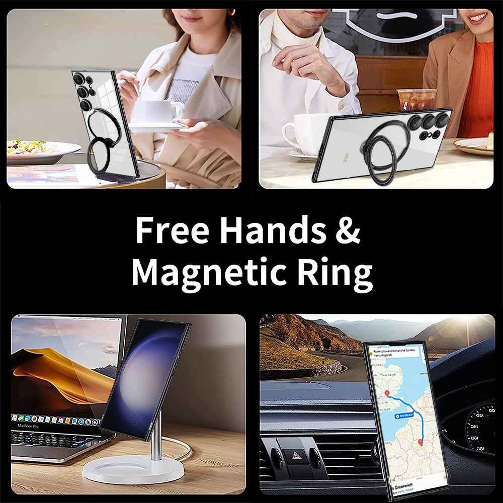 For-Samsung-Galaxy-S23-Ultra-Electroplating-MagSafe-360-Degree-Rotation-Holder-Shockproof-Phone-Case(Silver)