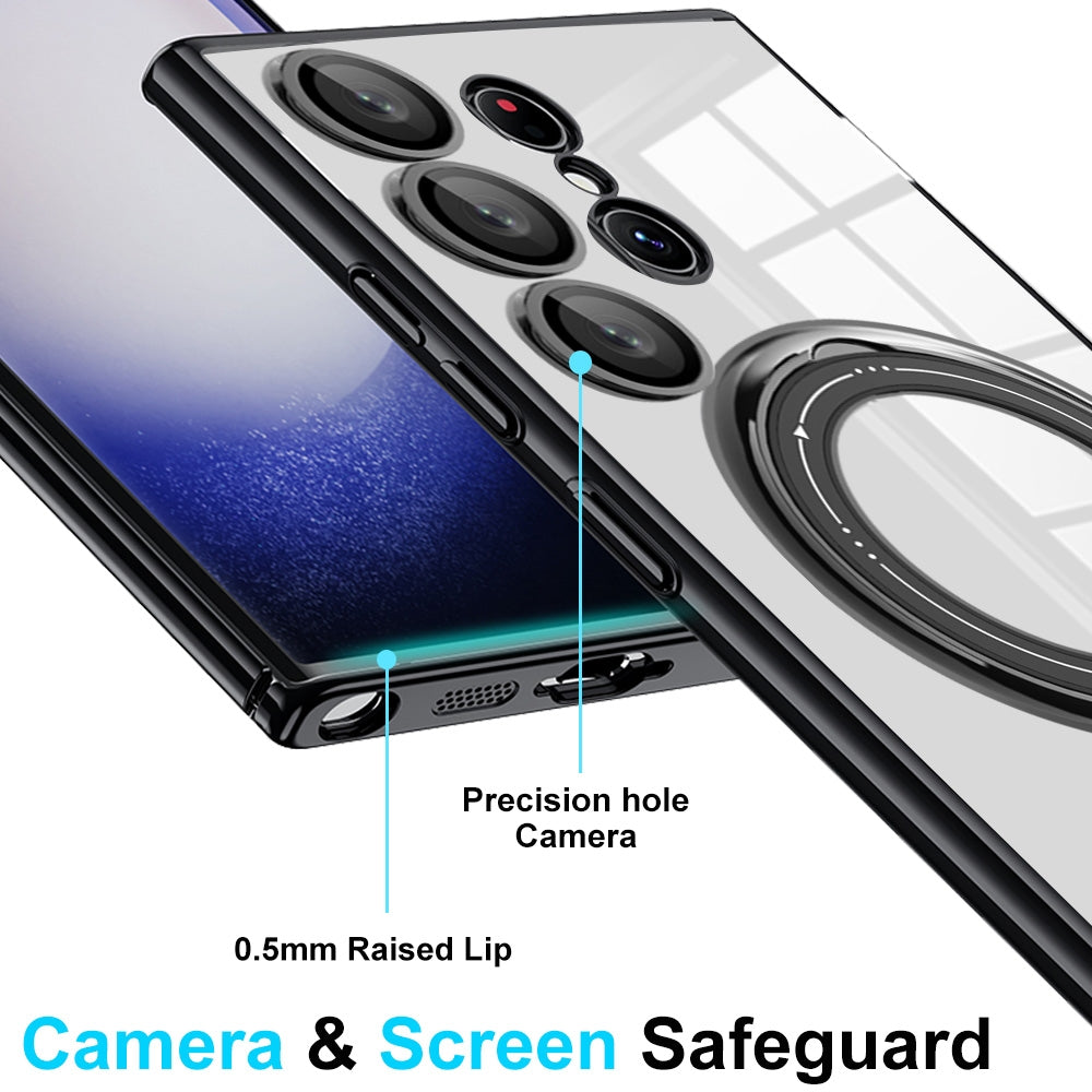For-Samsung-Galaxy-S22-Ultra-Electroplating-MagSafe-360-Degree-Rotation-Holder-Shockproof-Phone-Case(Silver)