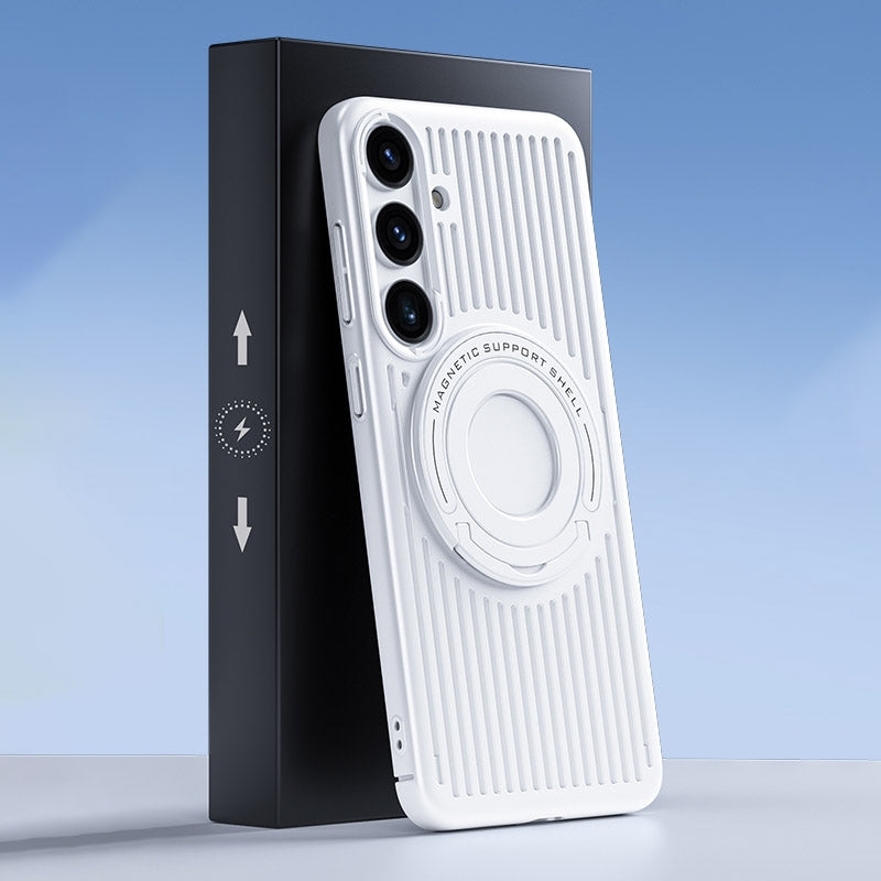 For-Samsung-Galaxy-S24-5G-Cooling-MagSafe-Magnetic-Ring-Holder-PC-Phone-Case(White)