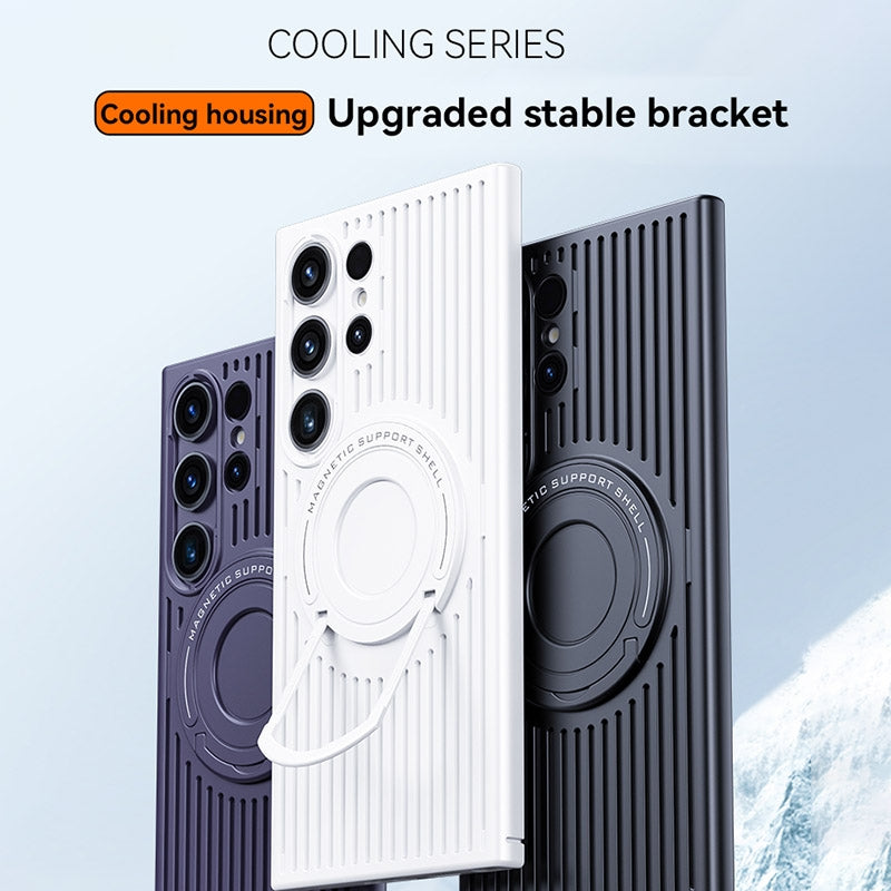 For-Samsung-Galaxy-S24-5G-Cooling-MagSafe-Magnetic-Ring-Holder-PC-Phone-Case(Grey)