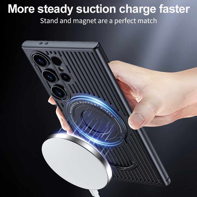 For-Samsung-Galaxy-S24-5G-Cooling-MagSafe-Magnetic-Ring-Holder-PC-Phone-Case(Grey)